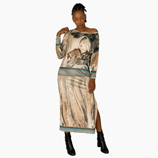 Velour Schloemphie Dress Girl with Tiger