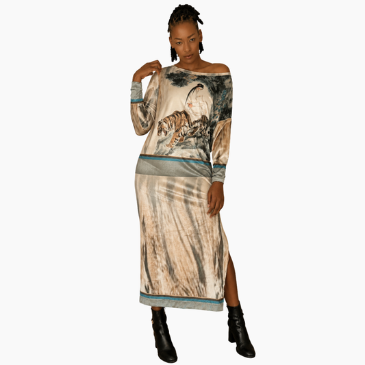 Velour Schloemphie Dress Girl with Tiger