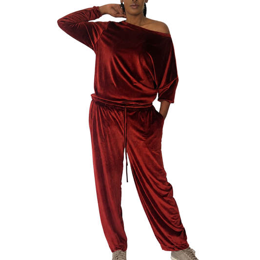 Velour Schloemphie Lounge Top Terracotta Rust