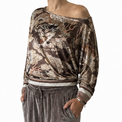 Velour Schloemphie Top Dragon in Clouds