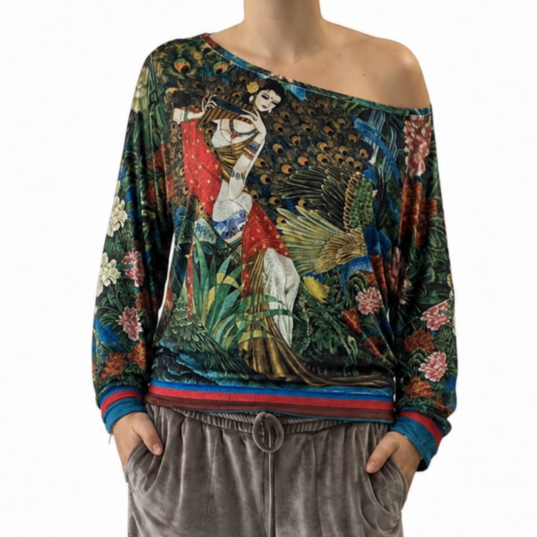Velour Schloemphie Top Girl with Peacock