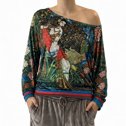 Velour Schloemphie Top Girl with Peacock