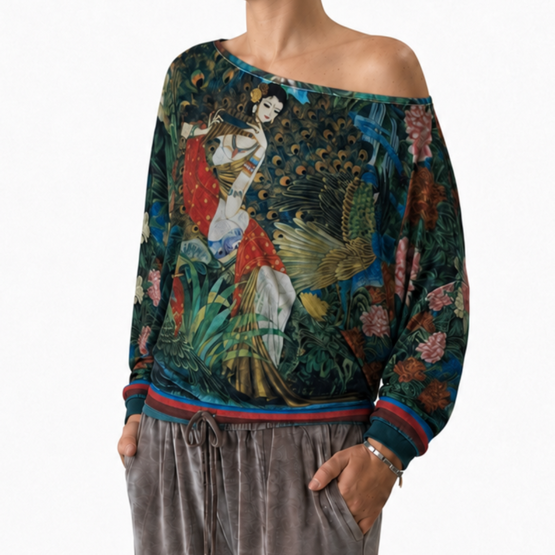 Velour Schloemphie Top Girl with Peacock