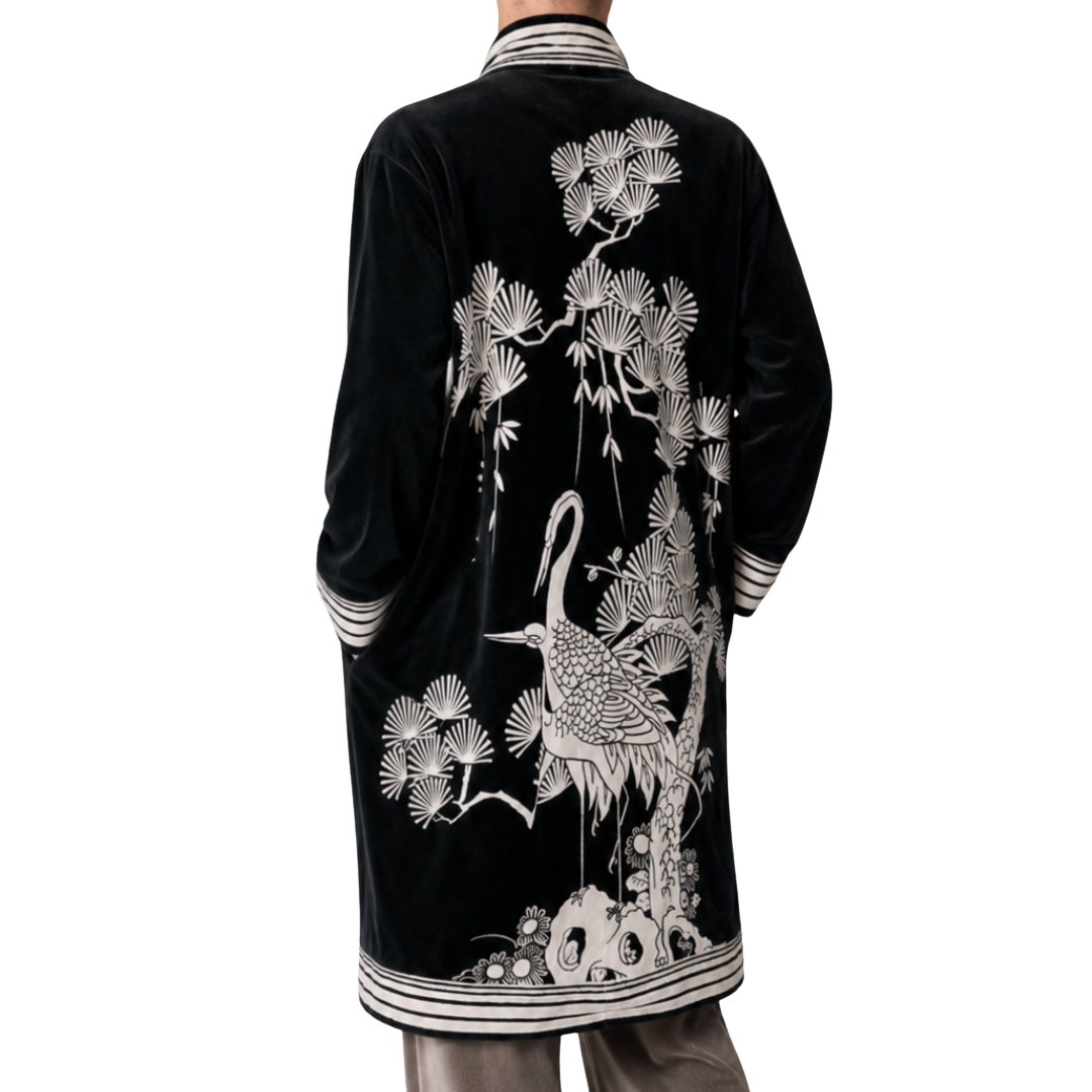 Velour Coat Crane with Pines