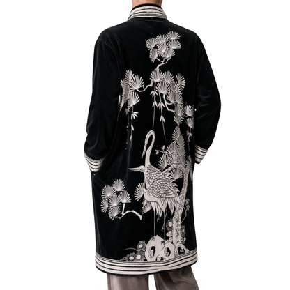 Velour Coat Crane with Pines