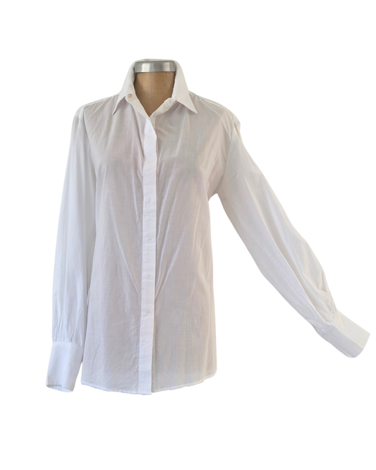 White Classic Cotton Shirt Voluminous Sleeve