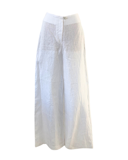 White HOH Flat Front Linen Trousers