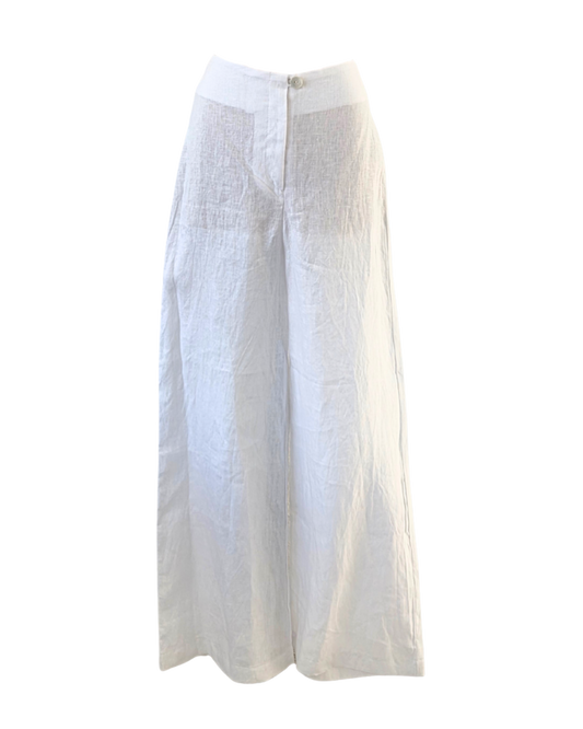 White HOH Flat Front Linen Trousers