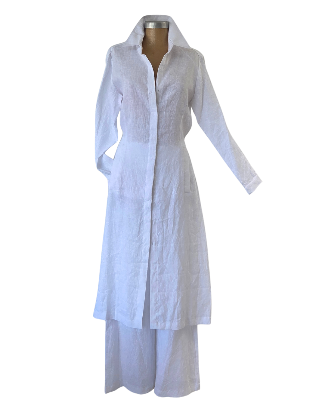 White HOH Flat Front Linen Trousers