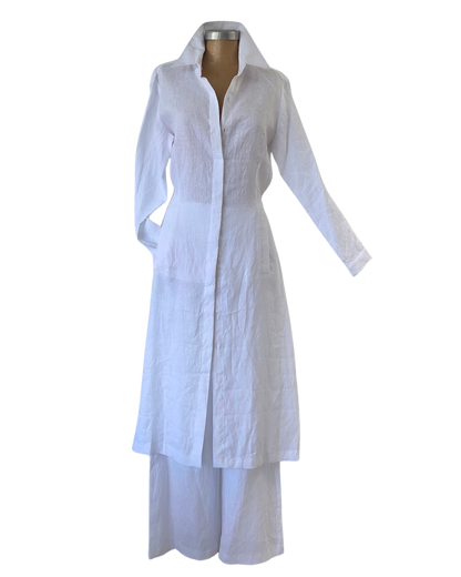 White HOH Flat Front Linen Trousers