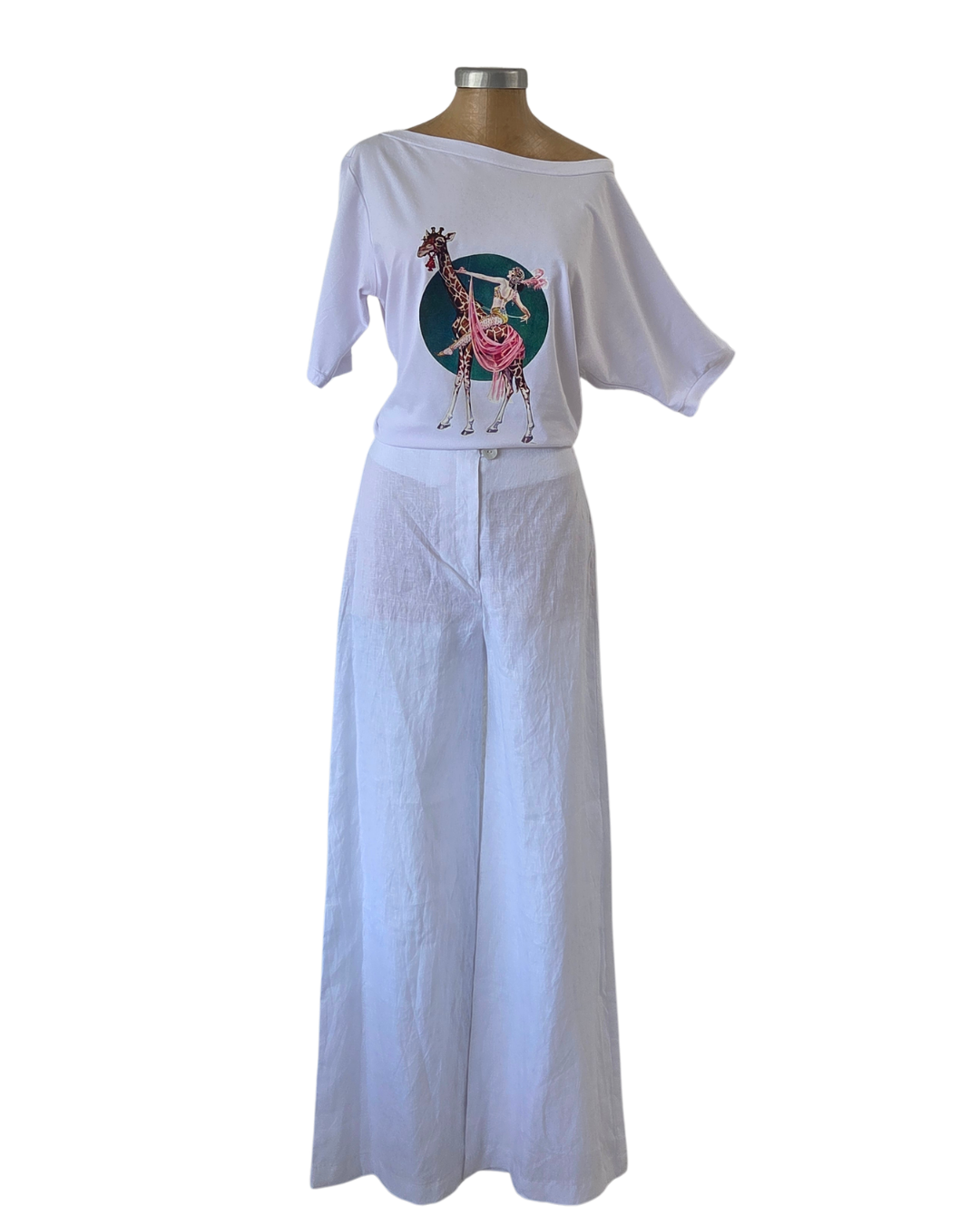 White HOH Flat Front Linen Trousers