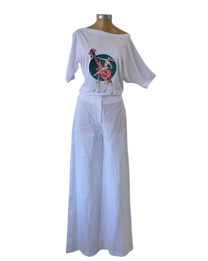 White HOH Flat Front Linen Trousers