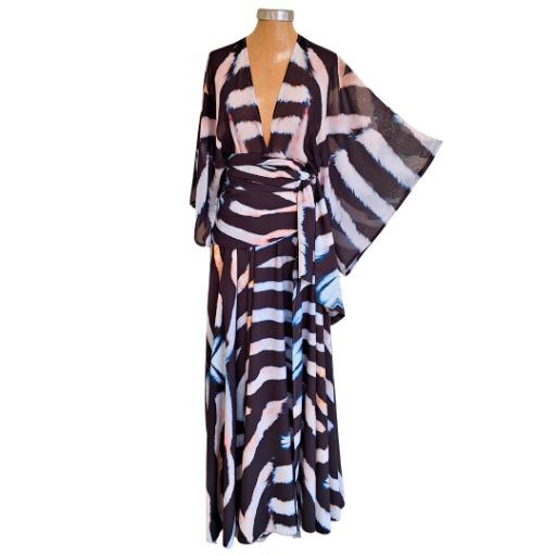 Zebra Maxi Kimono Dress with Sash